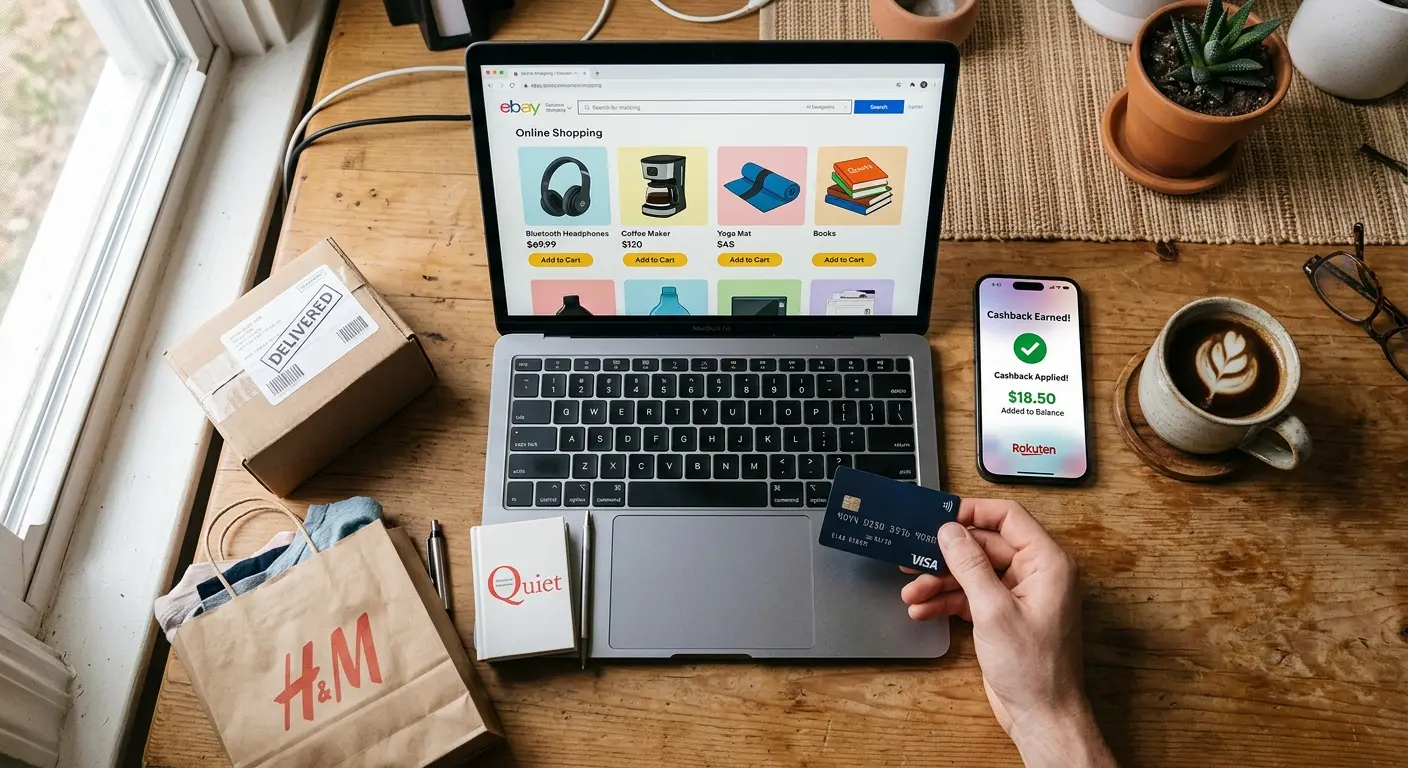 Online-Shopping mit Cashback am Laptop